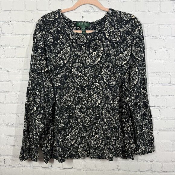 Lauren Ralph Lauren Top Women Plus 2X Boho Paisley Print Blouse Cottage Comfy - Picture 1 of 10